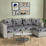 Virág ágyazható sarokülő ezüst serlegszürke és Aroba virágos szövet