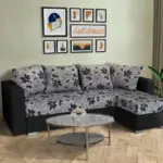 Virág ágyazható sarokülő fekete bőr Aroba virágos szövet