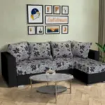 Virág ágyazható sarokülő fekete és Aroba virágos szövet