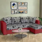 Virág ágyazható sarokülő japán karminvörös és Aroba virágos szövet