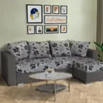 Virág ágyazható sarokülő kvarcszürke és Aroba virágos szövet