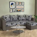 Virág ágyazható sarokülő mély földszürke és Aroba virágos szövet