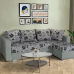 Virág ágyazható sarokülő óezüst és Aroba virágos szövet