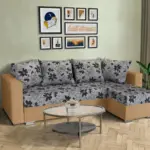 Virág ágyazható sarokülő okker és Aroba virágos szövet