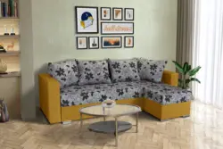 Virág ágyazható sarokülő őszarany és Aroba virágos szövet