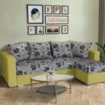 Virág ágyazható sarokülő őszi levélzöld és Aroba virágos szövet