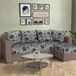 Virág ágyazható sarokülő pasztell taupe és Aroba virágos szövet