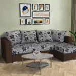 Virág ágyazható sarokülő sötét mahagóni és Aroba virágos szövet