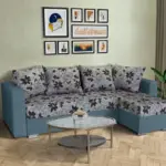 Virág ágyazható sarokülő szürkés kadét és Aroba virágos szövet