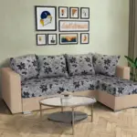 Virág ágyazható sarokülő világos fahéj és Aroba virágos szövet