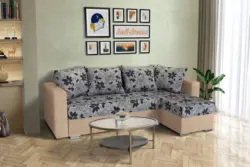 Virág ágyazható sarokülő világos fahéj és Aroba virágos szövet