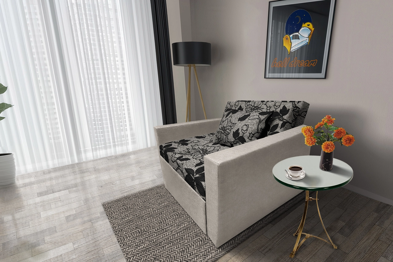 Virág ágyneműtartós fotelágy ezüst serlegszürke szövet