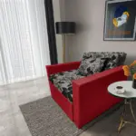 Virág ágyneműtartós fotelágy japán karminvörös szövet