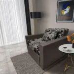 Virág ágyneműtartós fotelágy mély földszürke szövet