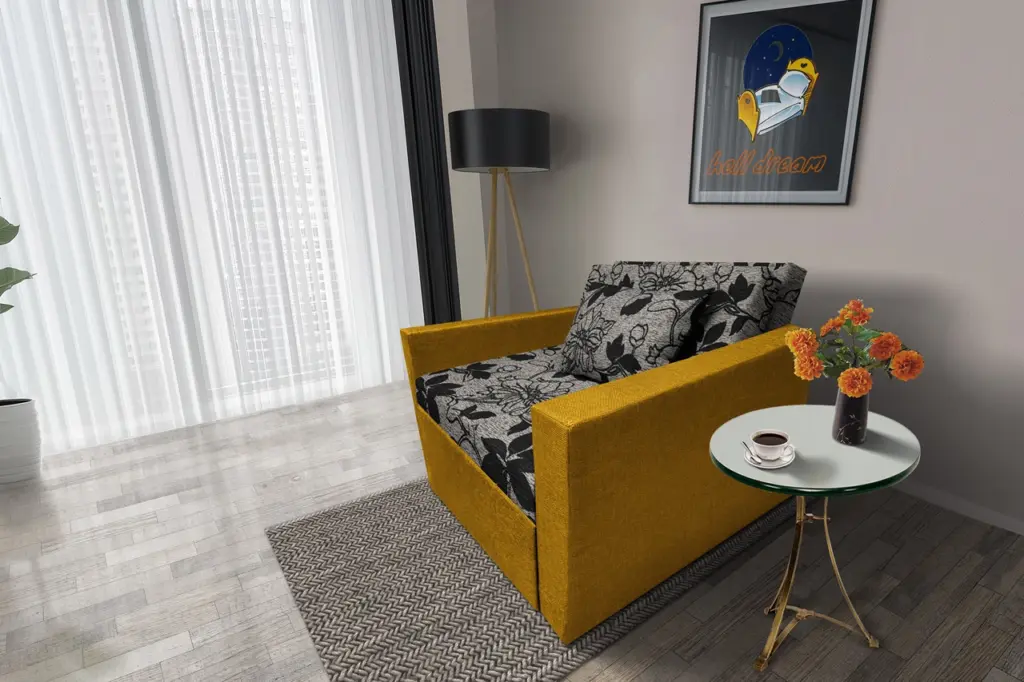 Virág ágyneműtartós fotelágy őszarany szövet