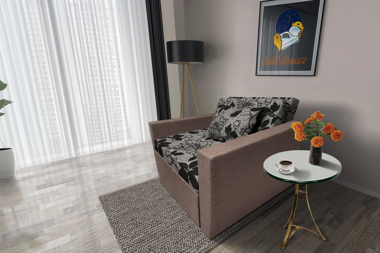 Virág ágyneműtartós fotelágy pasztell taupe szövet