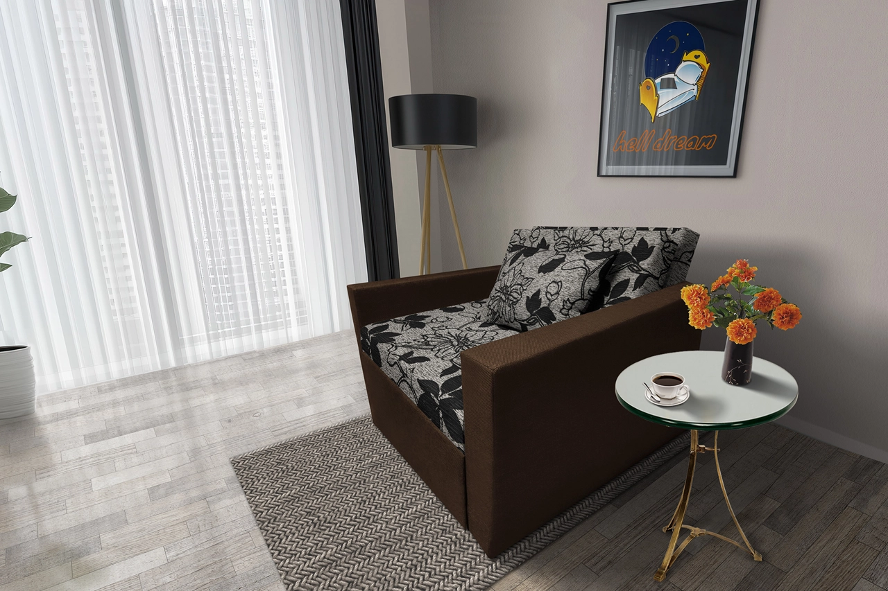 Virág ágyneműtartós fotelágy sötét mahagóni szövet