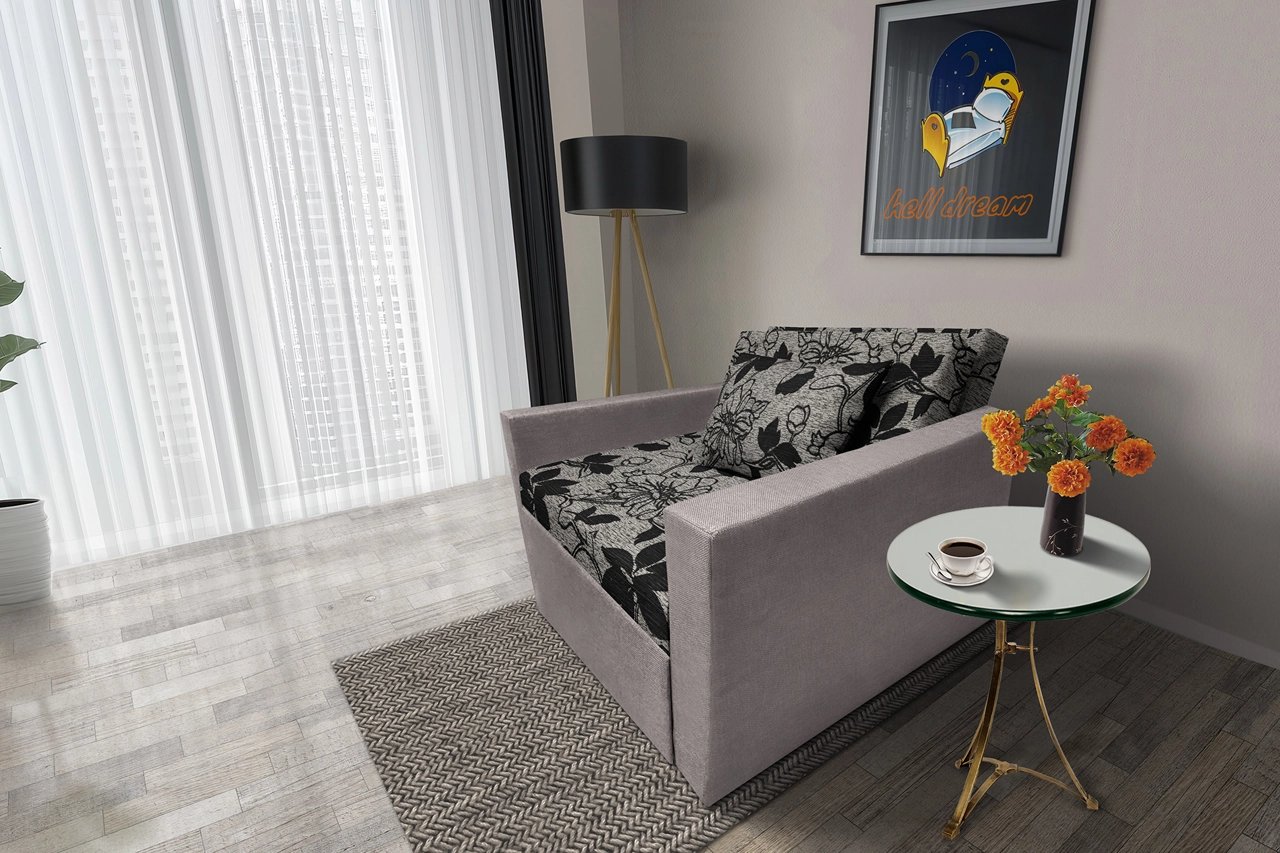 Virág ágyneműtartós fotelágy szamárszürke szövet
