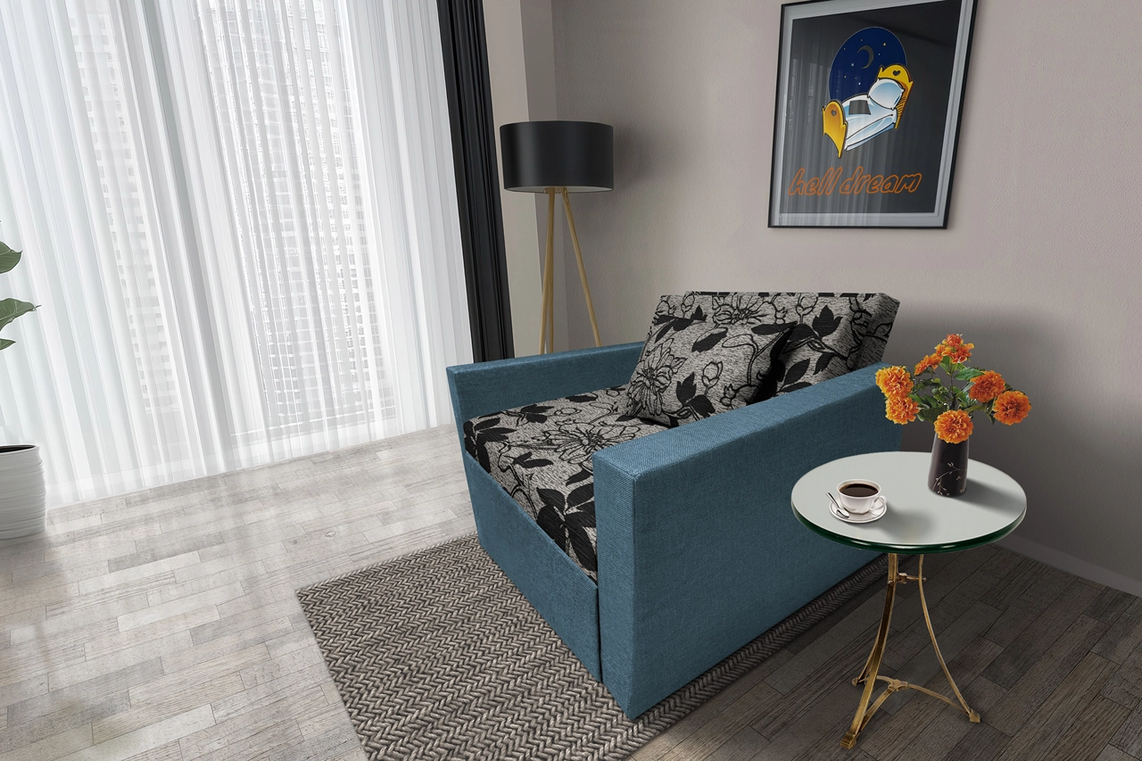 Virág ágyneműtartós fotelágy szürkés kadét szövet