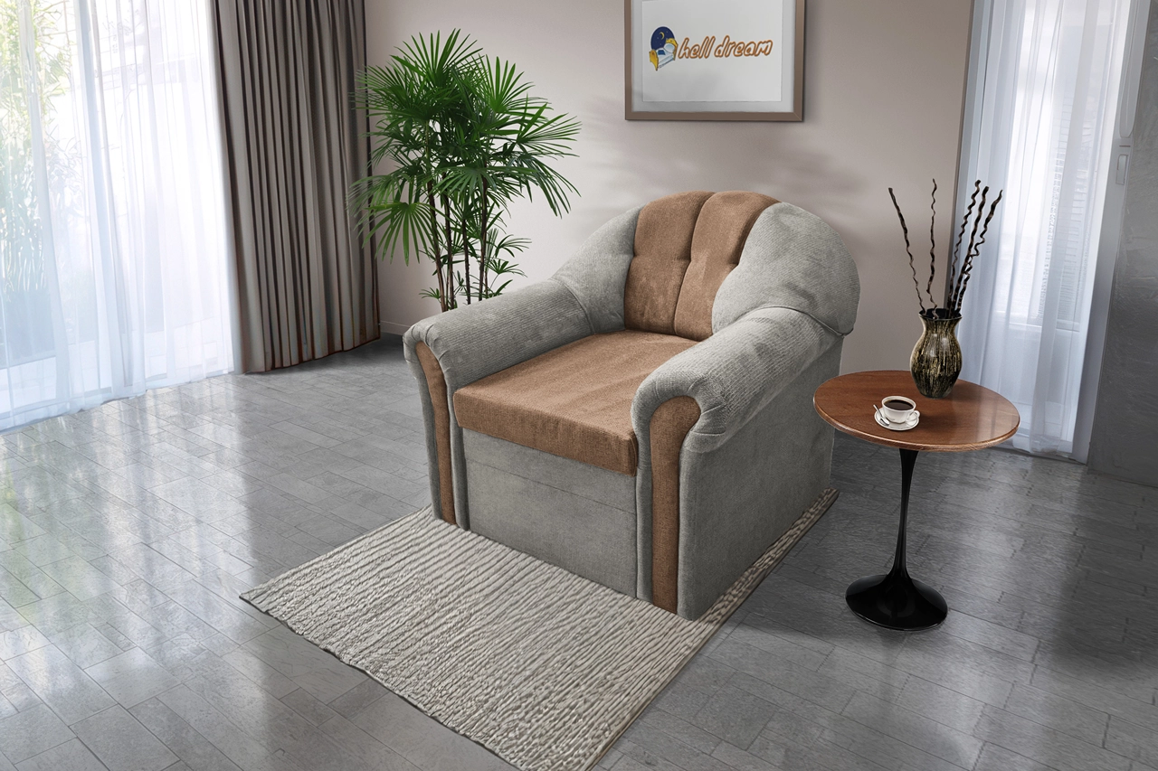 Alíz 1-es fotel ónszürke és világos datolyabarna