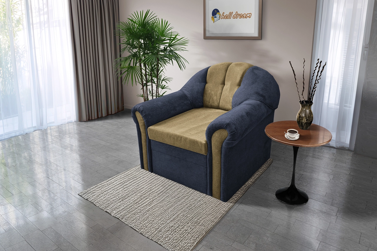 Alíz 1-es fotel sötét palakék és sötét sivatagsárga