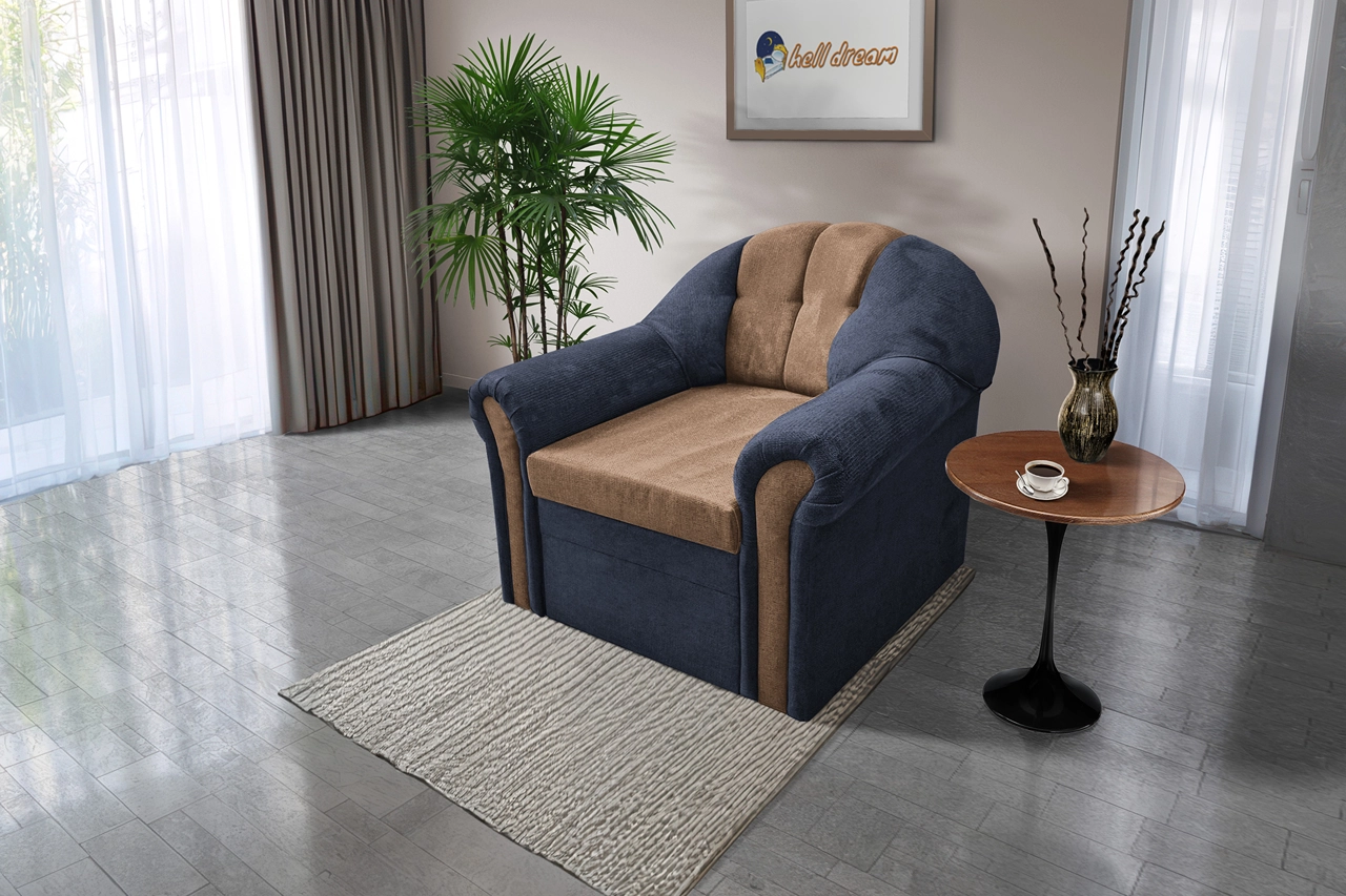 Alíz 1-es fotel sötét palakék és világos datolyabarna