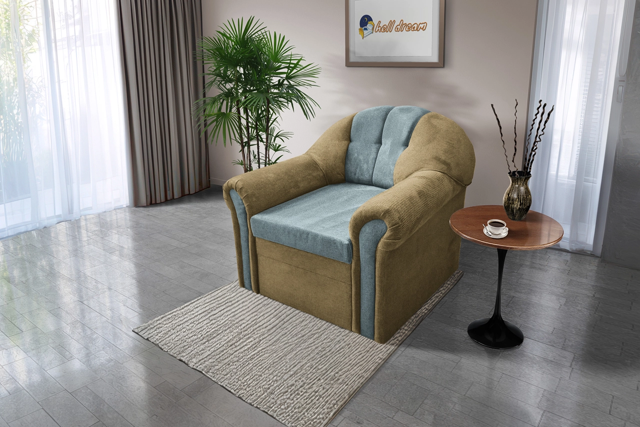 Alíz 1-es fotel sötét sivatagsárga és csukaszürke