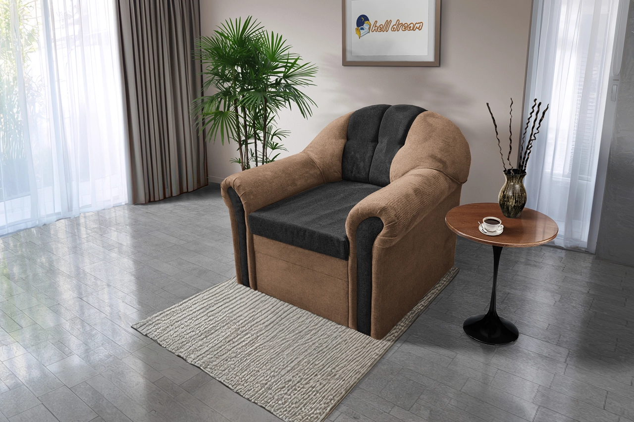 Alíz 1-es fotel világos datolyabarna és bivalyfekete