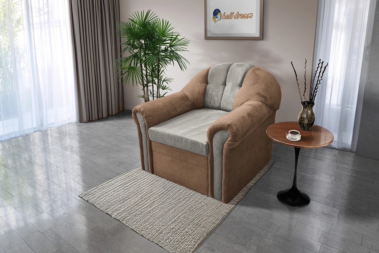 Alíz 1-es fotel világos datolyabarna és ónszürke