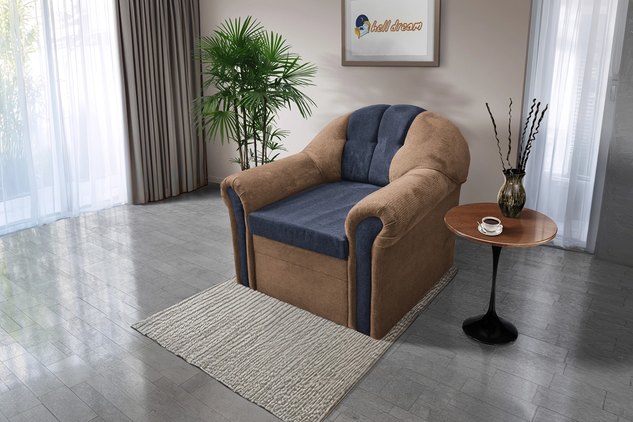 Alíz 1-es fotel világos datolyabarna és sötét palakék