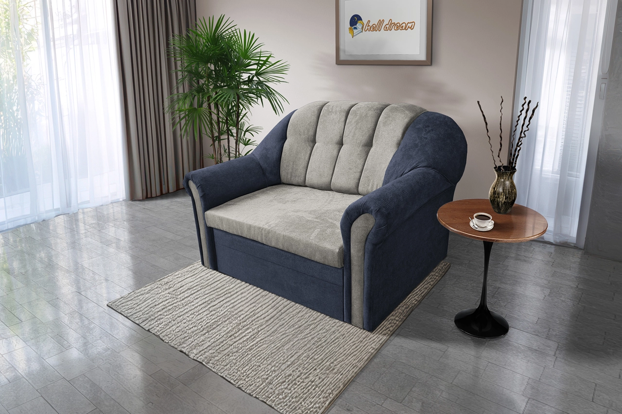 Alíz 2-es kanapé ágyazható sötét palakék és ónszürke