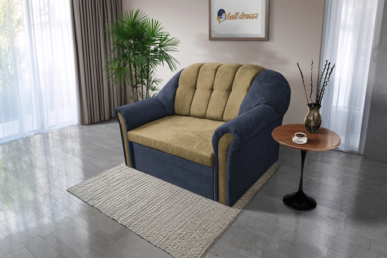 Alíz 2-es kanapé ágyazható sötét palakék és sötét sivatagsárga