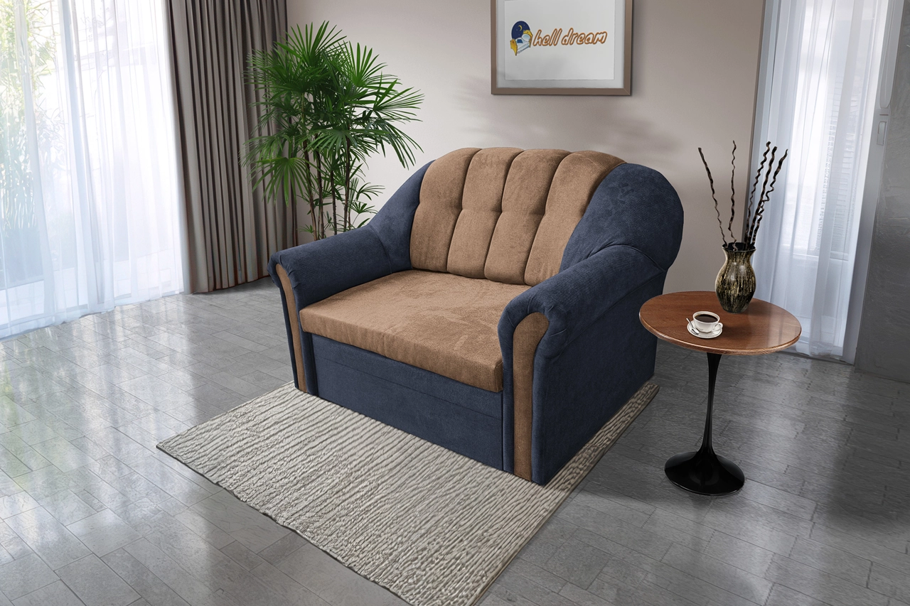 Alíz 2-es kanapé ágyazható sötét palakék és világos datolyabarna Alíz 2-es kanapé ágyazható sötét palakék és világos datolyabarna