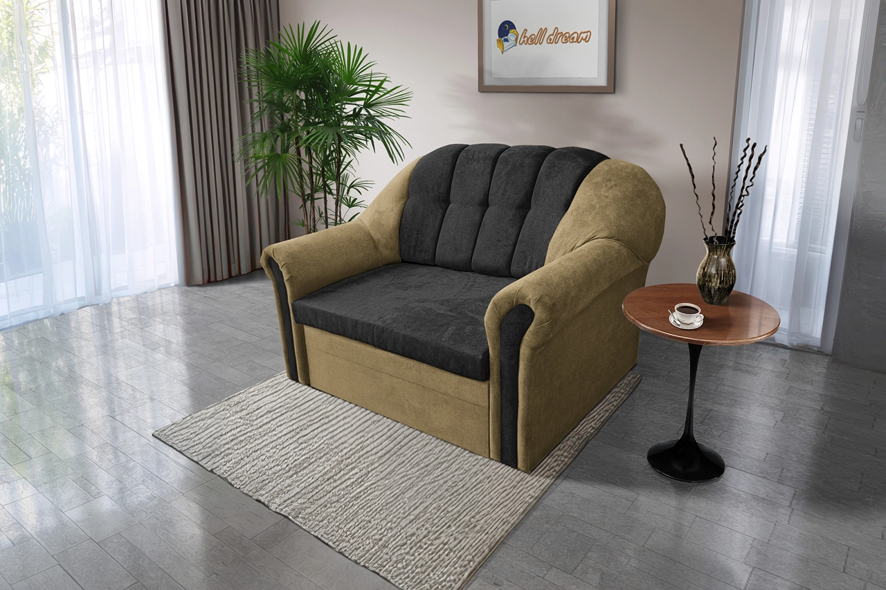 Alíz 2-es kanapé ágyazható sötét sivatagsárga és bivalyfekete