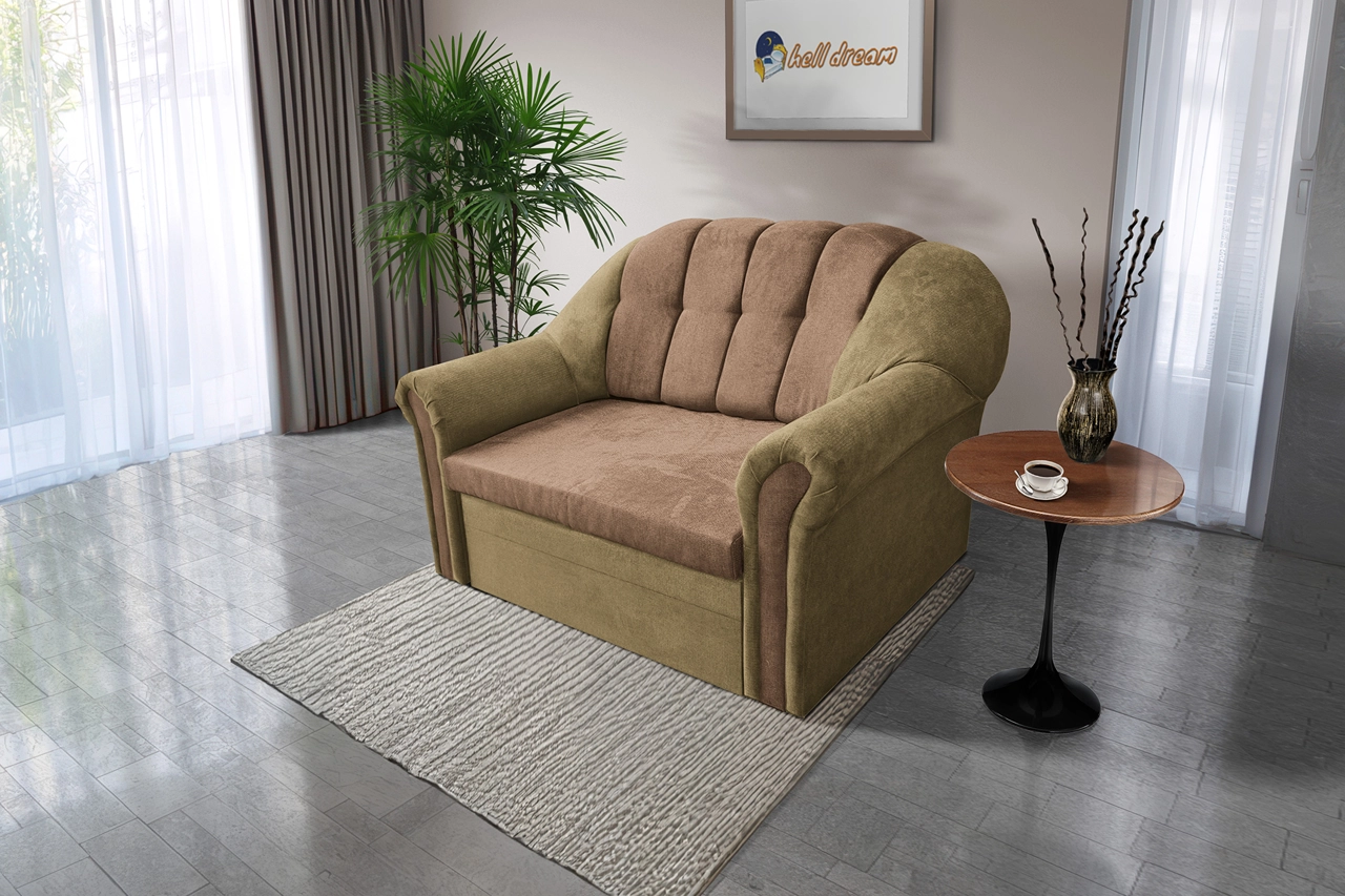 Alíz 2-es kanapé ágyazható sötét sivatagsárga és világos datolyabarna