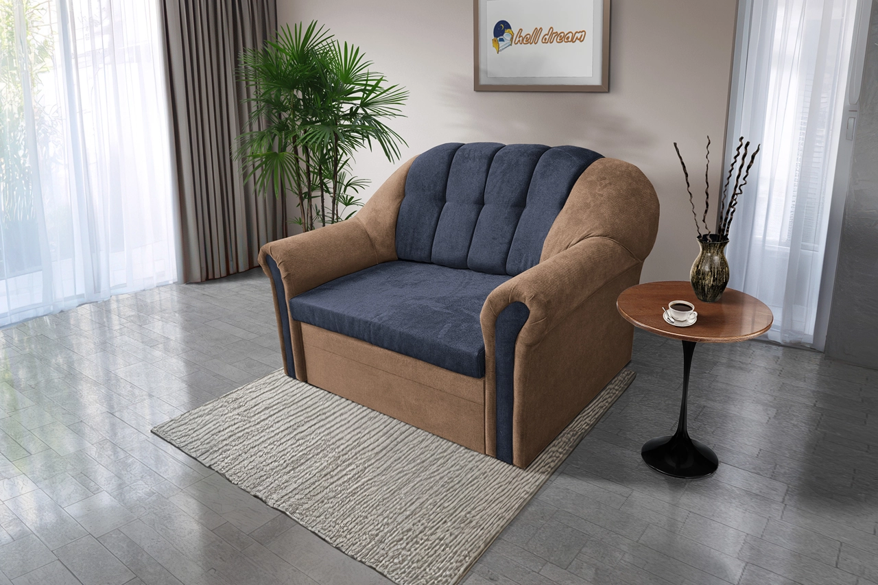 Alíz 2-es kanapé ágyazható világos datolyabarna és sötét palakék