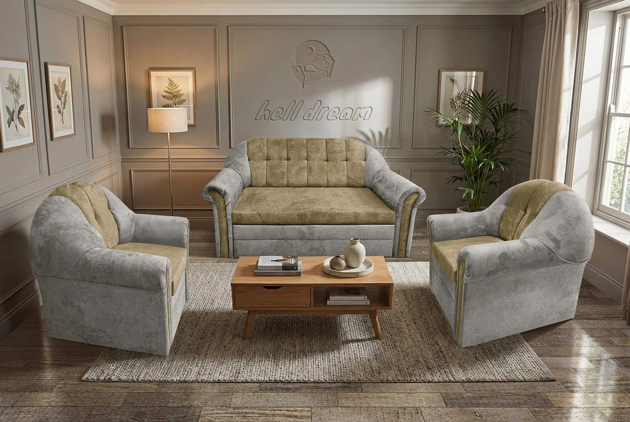 Alíz 3-1-1 ülőgarnitúra ónszürke és sötét sivatagsárga