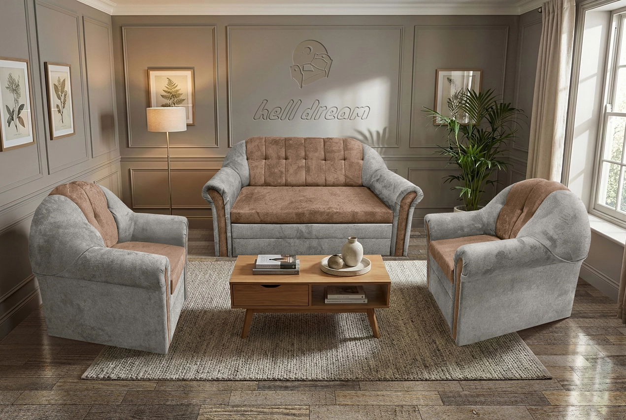 Alíz 3-1-1 ülőgarnitúra ónszürke és világos datolyabarna