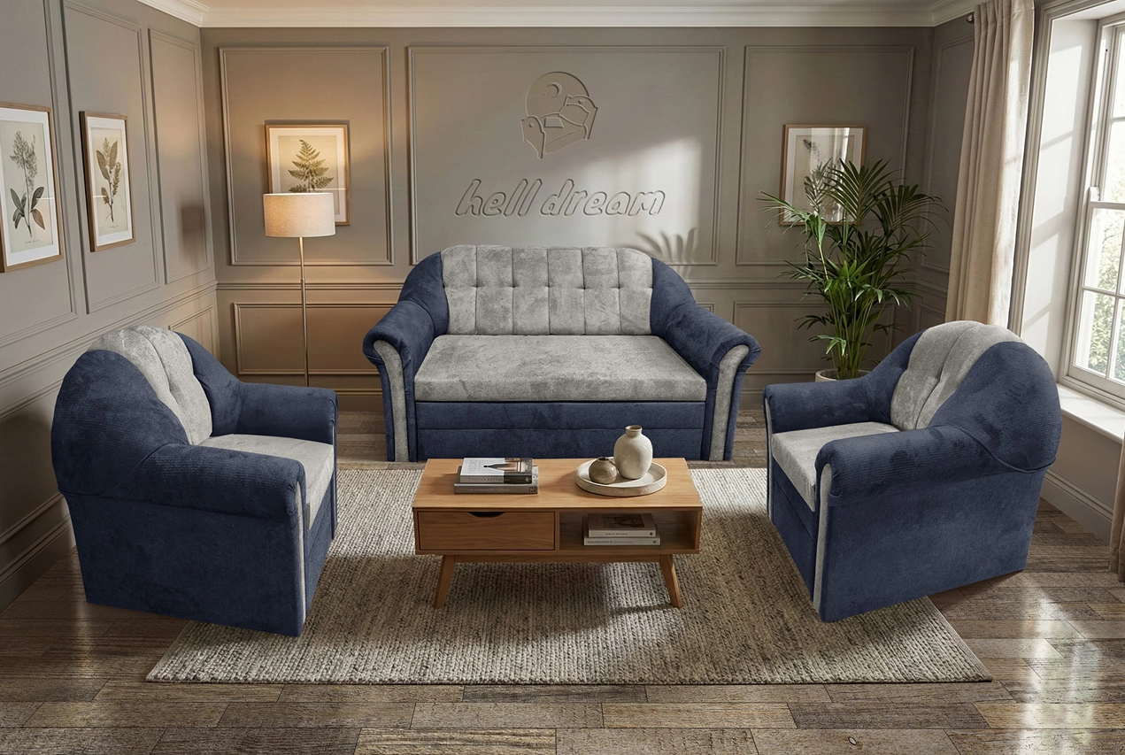 Alíz 3-1-1 ülőgarnitúra sötét palakék és ónszürke