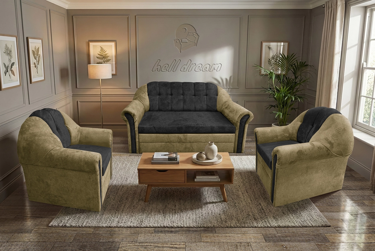 Alíz 3-1-1 ülőgarnitúra sötét sivatagsárga és bivalyfekete