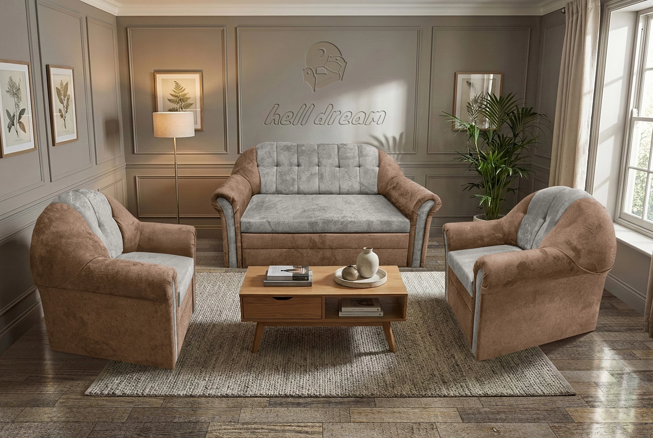 Alíz 3-1-1 ülőgarnitúra világos datolyabarna és ónszürke