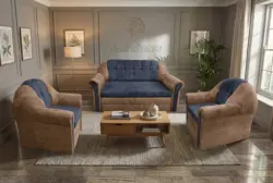 Alíz 3-1-1 ülőgarnitúra világos datolyabarna és sötét palakék