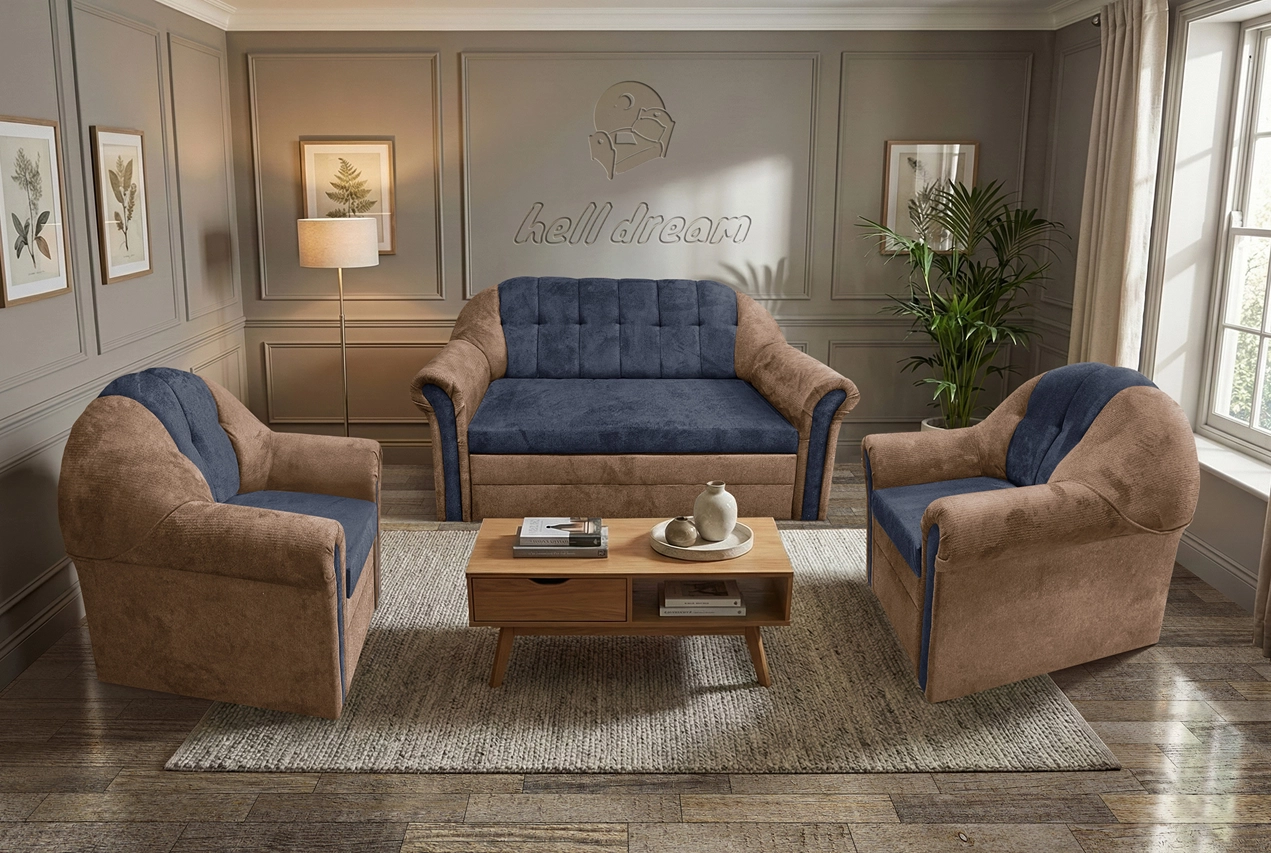 Alíz 3-1-1 ülőgarnitúra világos datolyabarna és sötét palakék