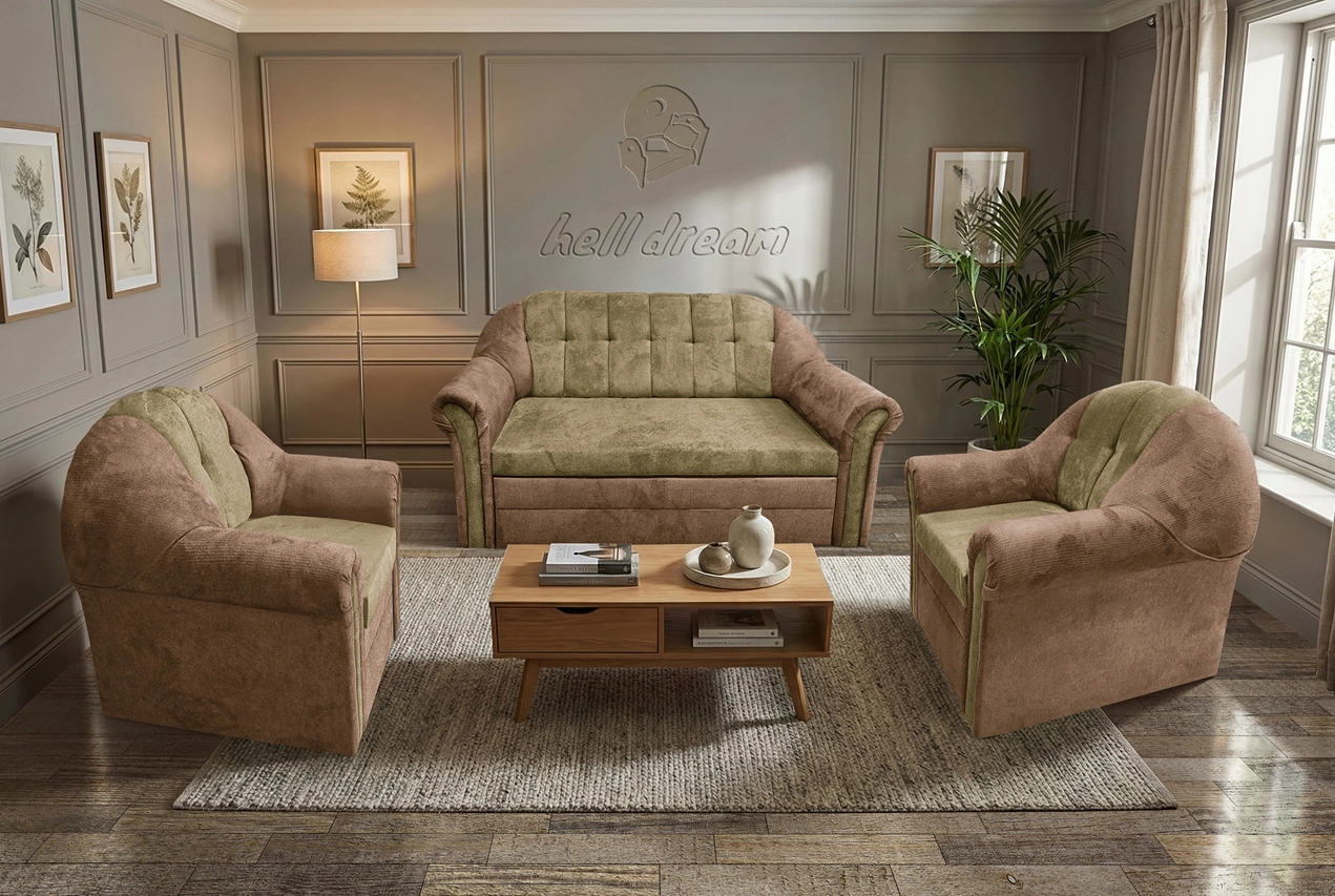 Alíz 3-1-1 ülőgarnitúra világos datolyabarna és sötét sivatagsárga