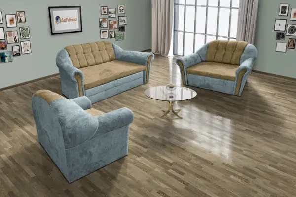 Alíz 3-2-1 ülőgarnitúra csukaszürke és sötét sivatagsárga színű vízlepergető szenzációs szövet - image 2