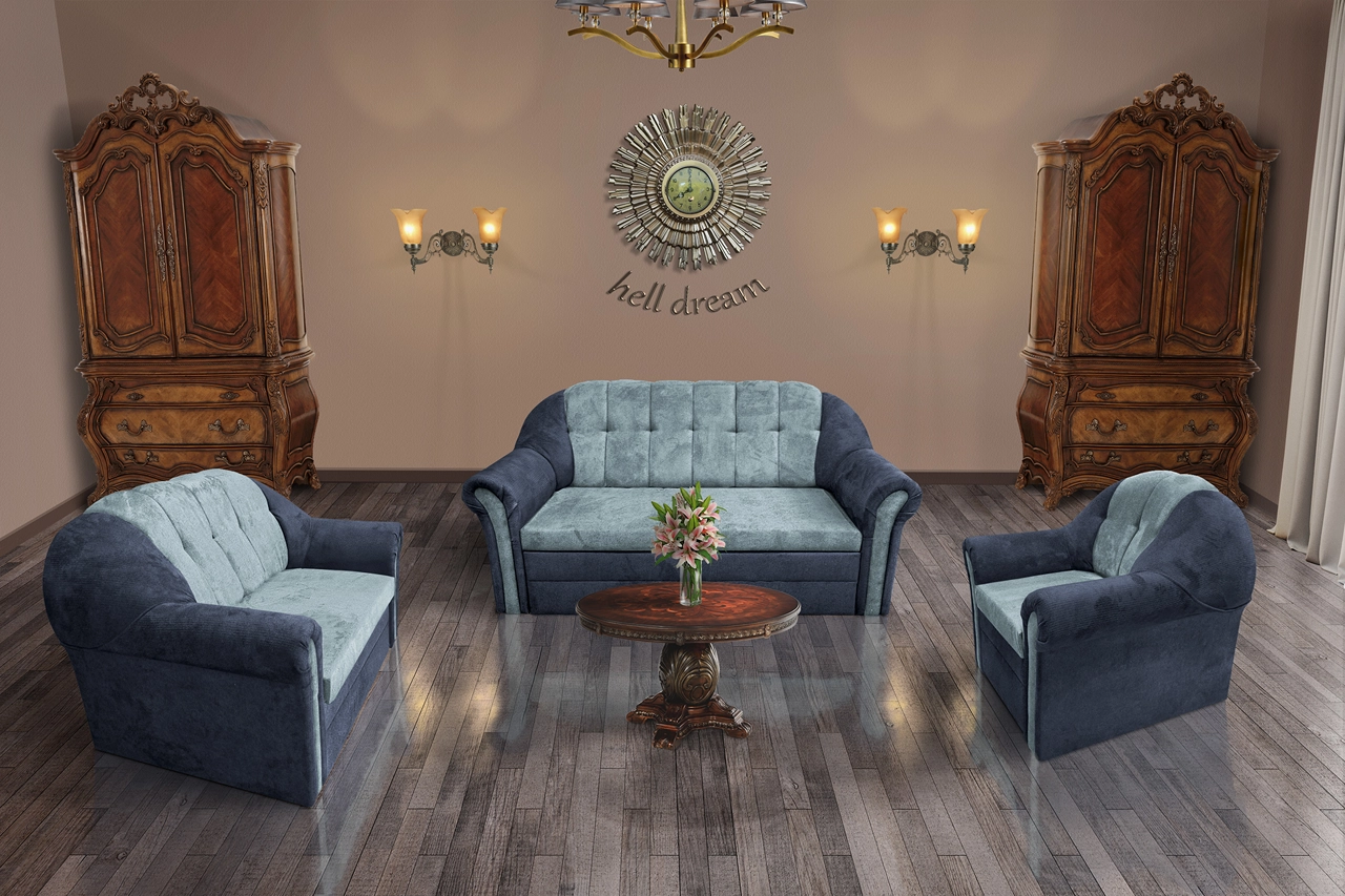 Alíz 3-2-1 ülőgarnitúra sötét palakék és csukaszürke