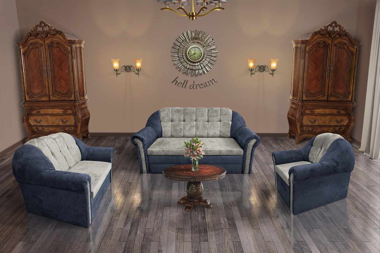 Alíz 3-2-1 ülőgarnitúra sötét palakék és ónszürke