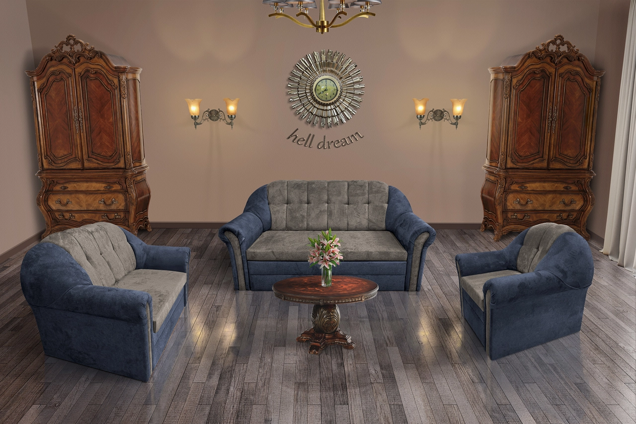 Alíz 3-2-1 ülőgarnitúra sötét palakék és vakondszürke