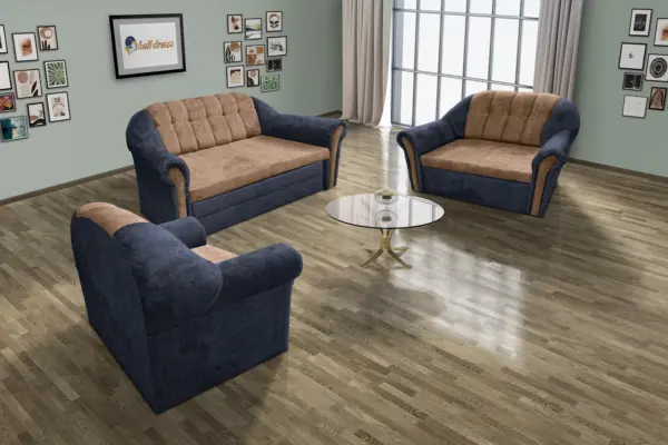 Alíz 3-2-1 ülőgarnitúra sötét palakék és világos datolyabarna színű vízlepergető szenzációs szövet - image 2