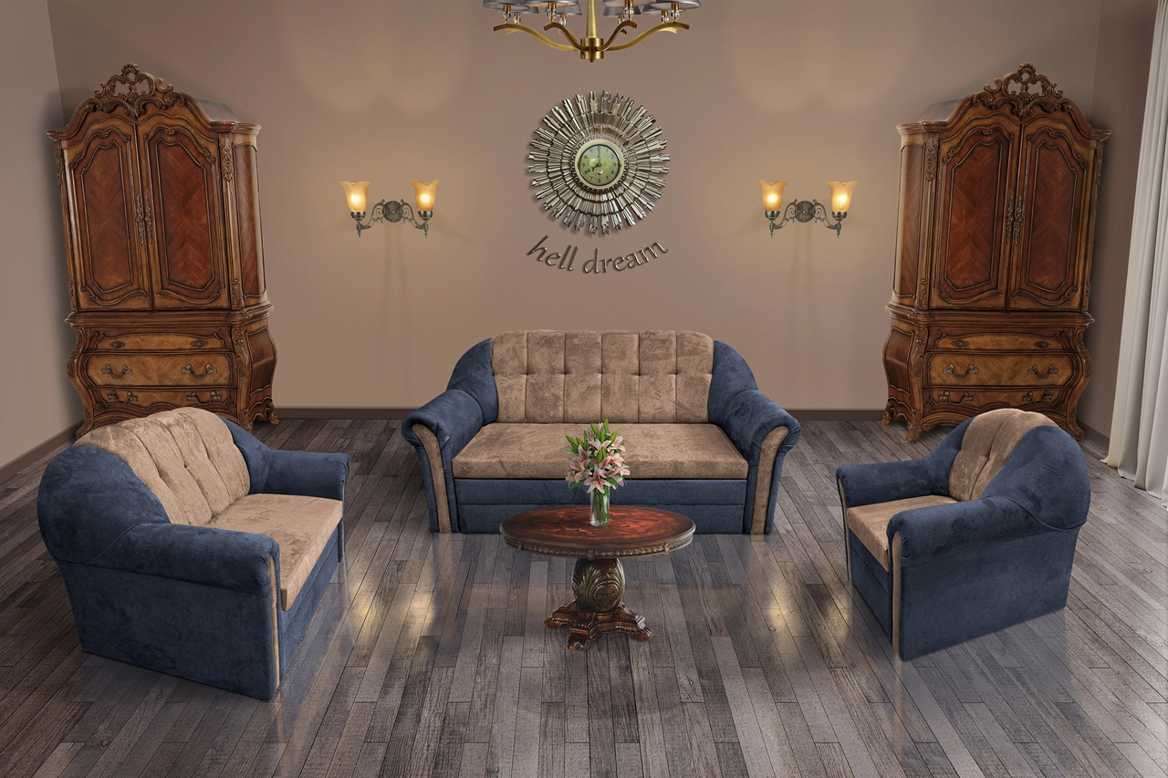 Alíz 3-2-1 ülőgarnitúra sötét palakék és világos datolyabarna